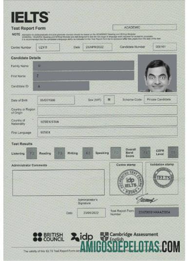 Formulário de relatório Ielts do Reino Unido exemplo